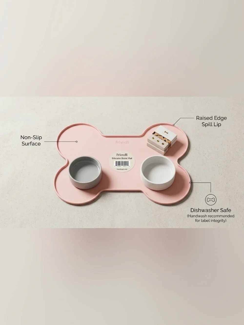 NWT Friendli Silicone Bone Placemat Dog Food Bowl Mat - Pink - One Size
